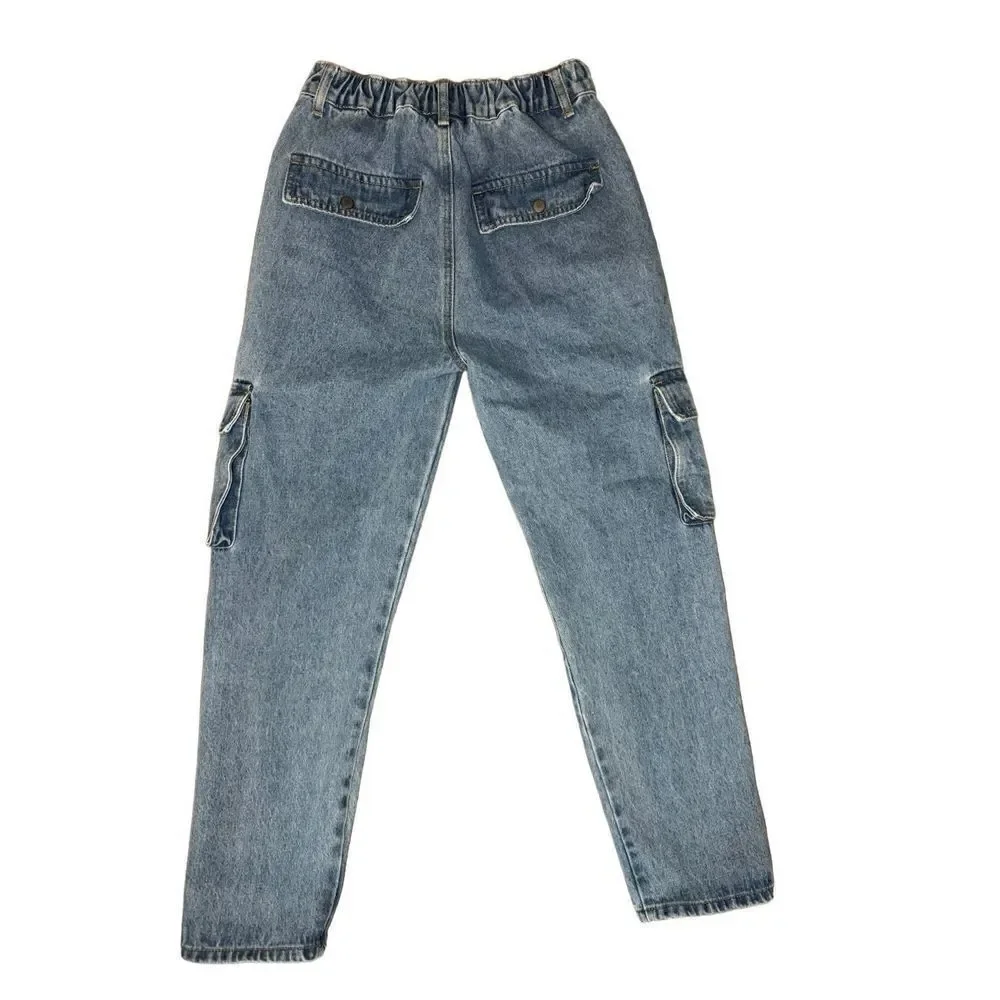 Q2 Light Denim Straight Jeans Ripped With Side Pockets Small (size 4 US) - Picture 5 of 8